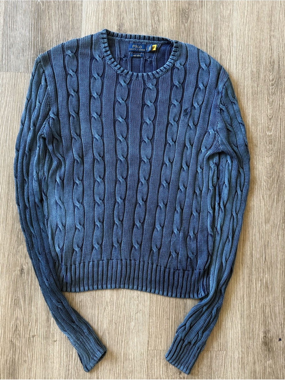 Polo Ralph Lauren Blue Pima Cotton Cable Knit Sweater Size L